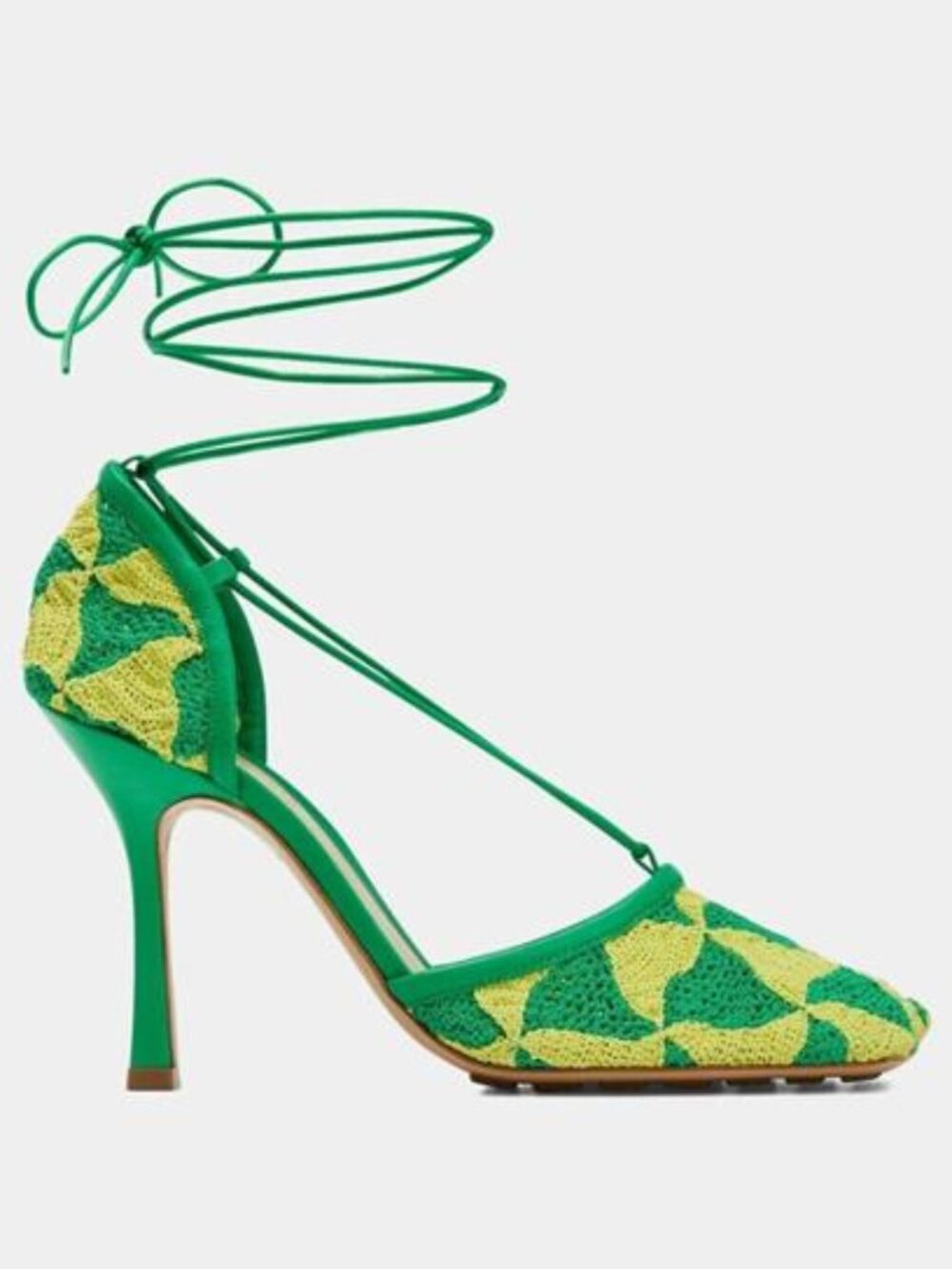 Bottega Veneta Phantom Crochet Square Toe Wrap Ankle Sandals Heels Shoes
